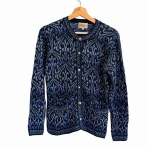 Intiwara Women Hand Made Alpaca Damask Cardigan Size M Button Up Nordic Grandma